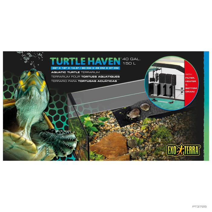 ExoTerra Turtle Haven zestaw akwarium dla żółwi wodnych 70l 90x45x37cm z grzałką i filtrem