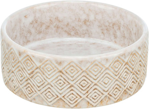 Trixie Zestaw misek dla psa ceramika/bambus białe/jasnobrązowe 2x0.3l/12cm/30x6x15cm