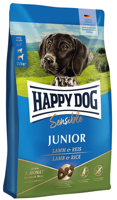 Happy Dog Sensible Junior z jagnięciną i ryżem 4kg + gratis