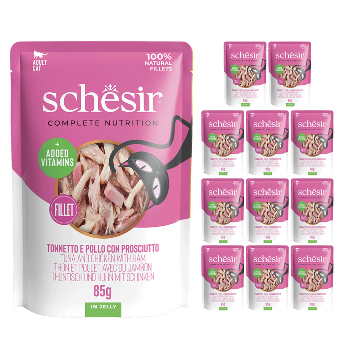 Schesir Tuńczyk i Kurczak z Szynką w Galaretce zestaw 12x 85g