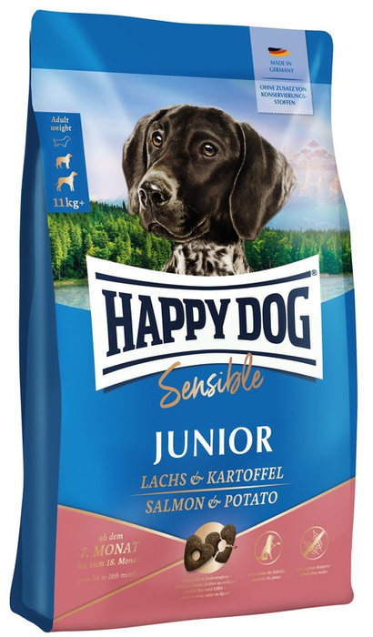 Happy Dog Sensible Junior z łososiem i ziemniakiem 10kg + gratis