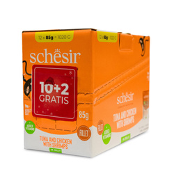 Schesir C&B kot pouch tuńczyk z kurczakiem i krewetkami filety galaretka 85g 12szt/display