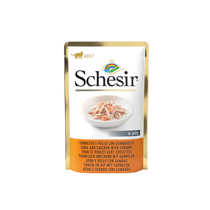 Schesir Tuńczyk Kurczak z Krewetką w Galaretce zestaw 12x 85g