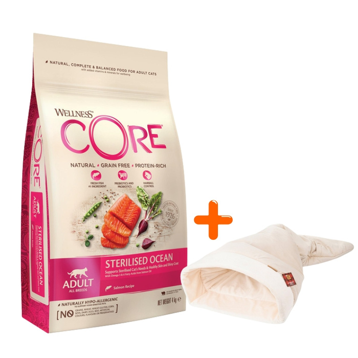 Wellness Core Sterilised Ocean d/kota łosoś 4 kg + gratis kremowa norka