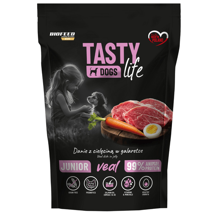 Biofeed Tasty Dogs Life Junior cielęcina 90% saszetka 500g