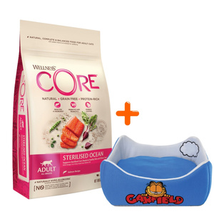 Wellness Core Sterilised Ocean d/kota łosoś 4 kg +  gratis niebieskie legowisko Garfield