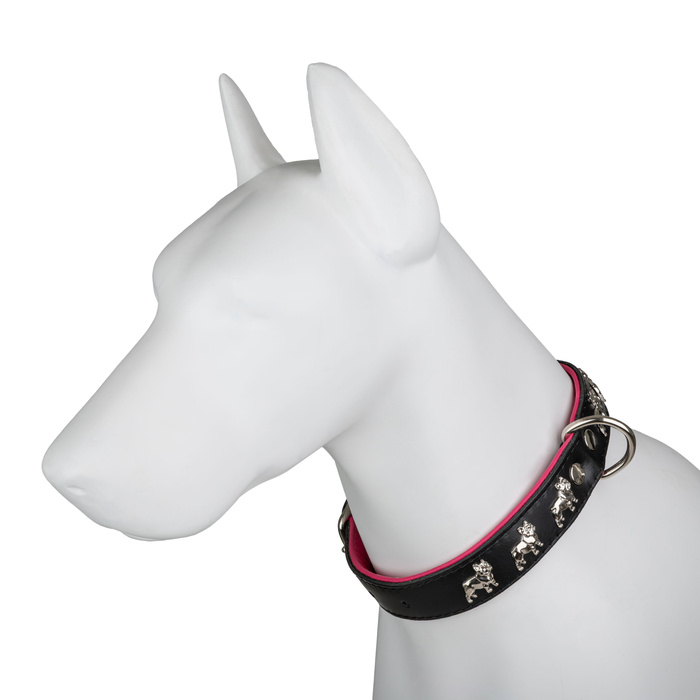 Barry King Obroża wzór super bulldog francuski 30mm/55cm czarno/różowa