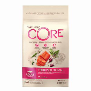 Wellness Core Sterilised Ocean d/kota łosoś 4 kg + gratis drapak niski