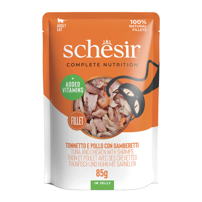 Schesir Tuńczyk Kurczak z Krewetką w Galaretce zestaw 12x 85g