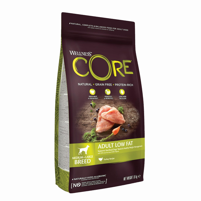 Wellness Core Adult Low Fat karma sucha dla dorosłych psów średnich i dużych ras indyk 1,8 kg