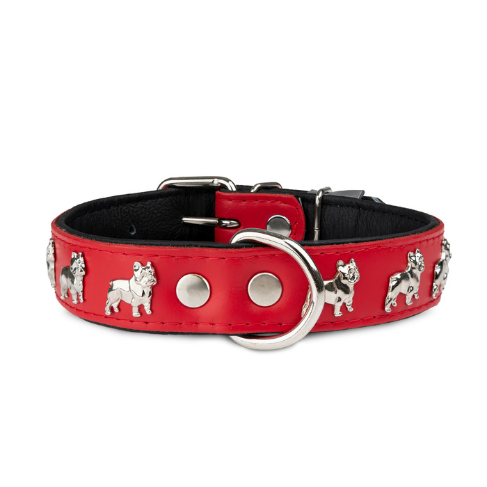 Barry King Obroża wzór super bulldog franciski 30mm/45cm czerwono/czarna