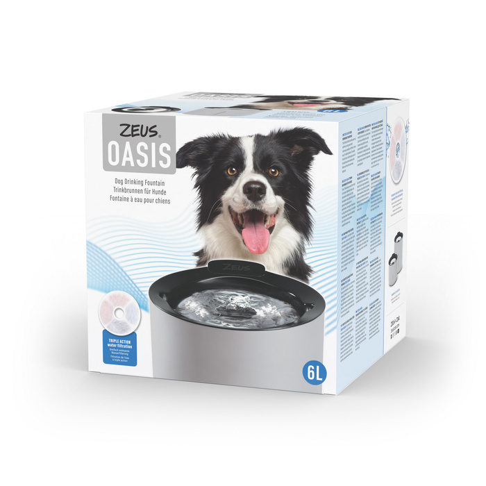 Zeus Oasis Fountain fontanna dla psa jasnoszara 6l 24x25 cm USB
