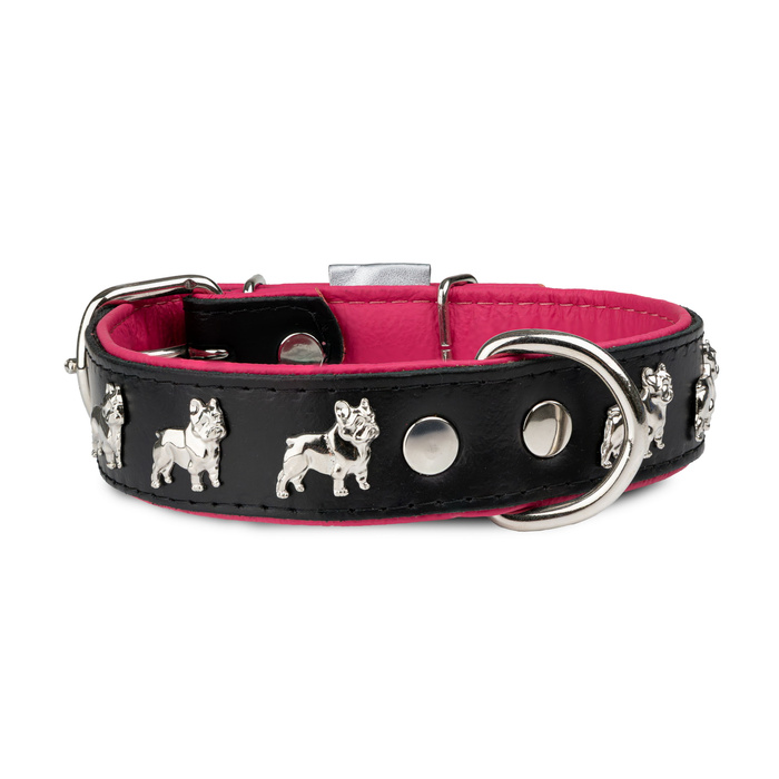 Barry King Obroża wzór super bulldog francuski 30mm/55cm czarno/różowa