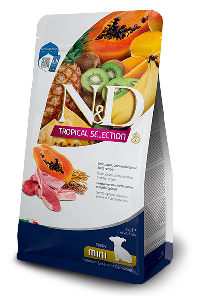 Farmina N&D Tropical Selection Dog Puppy Mini jagnięcina, orkisz i owoce tropikalne 1,5kg