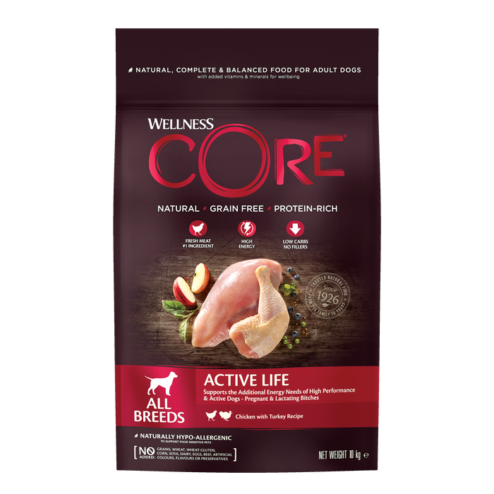 Wellness Core Active Life karma sucha dla psów dorosłych kurczak i indyk 10 kg