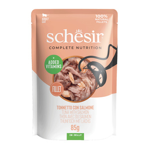 Schesir pouch tuńczyk łosoś w galaretce zestaw 12x 85g