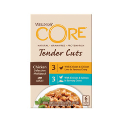 Wellness Core Tender Cuts Chicken Selection Multipack zestaw saszetek dla kotów dorosłych kurczak 3x2 smaki 6x85g/510g