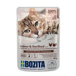 Bozita Indoor&Sterilised kawałki w sosie z kurczakiem i indykiem 85g