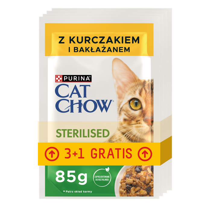 Purina Cat Chow Sterilised z kurczakiem i bakłażanem 4x85g