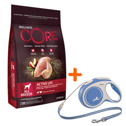 Wellness Core Active Life d/psa Adult kurczak i indyk 10 kg + gratis niebieska smycz