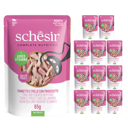 Schesir Tuńczyk i Kurczak z Szynką w Galaretce zestaw 12x 85g
