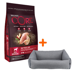 Wellness Core Active Life d/psa Adult kurczak i indyk 10 kg + gratis Legowisko