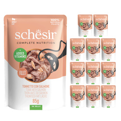 Schesir pouch tuńczyk łosoś w galaretce zestaw 12x 85g