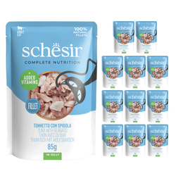 Schesir pouch tuńczyk labraks w galaretce zestaw 12x 85g