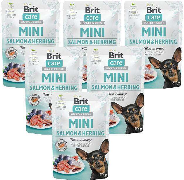 Brit Care Mini Pouch Sterilised łosoś i śledź 12x85g