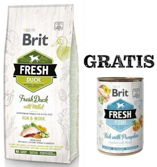 Brit Fresh Duck & Millet Adult Run & Work 2,5kg + GRATIS