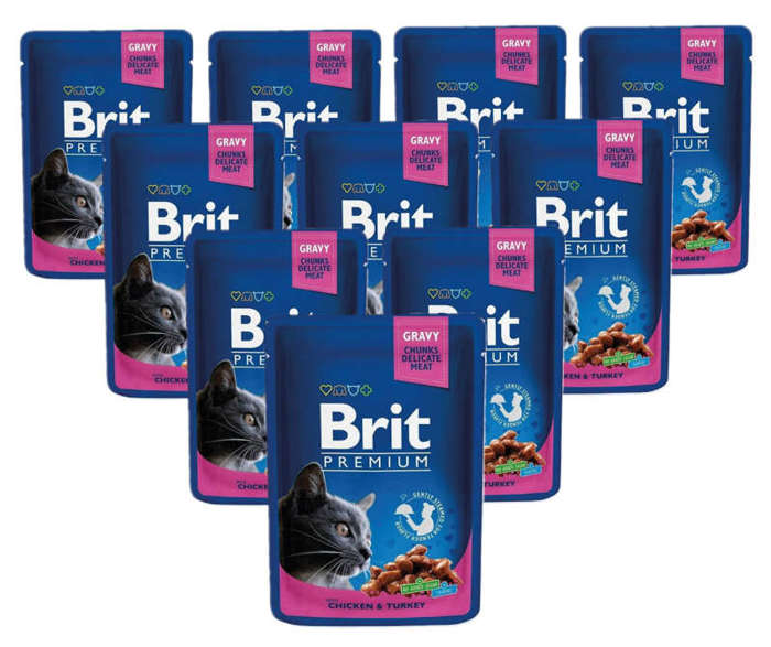 Brit Premium Adult kurczak z indykiem w sosie 24x100g