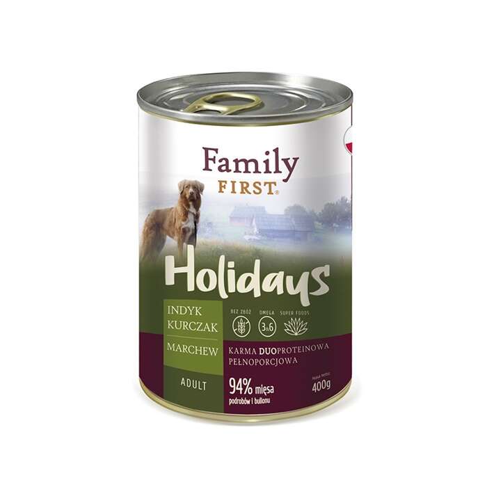 Family First Holidays z indykiem, kurczakiem i marchewką 12x400g