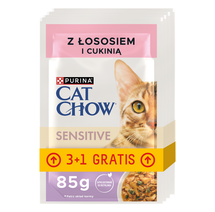 Purina Cat Chow Sensitive z łososiem i cukinią 4x85g