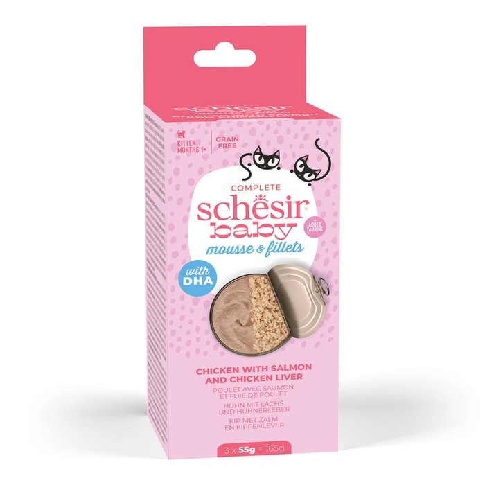 Schesir Baby Duo Filety Mus Kurczak Z Łososiem I Wątróbką Drobiową 3x55g