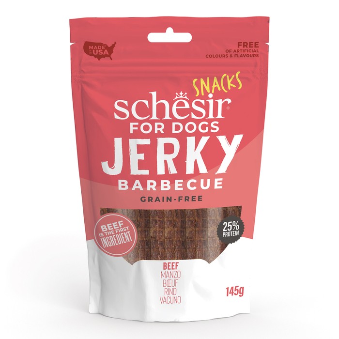 Schesir Dog Snack Pouch Jerky Bbq Wołowina 145g