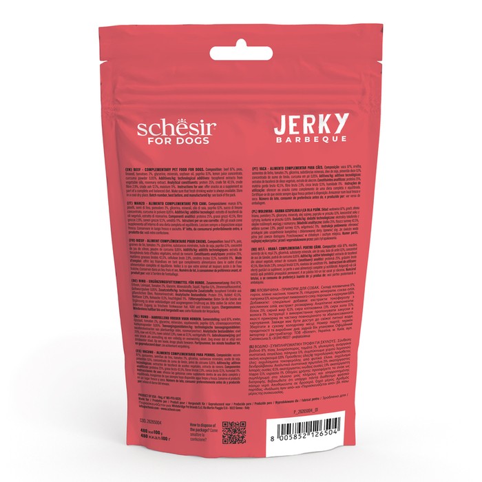 Schesir Dog Snack Pouch Jerky Bbq Wołowina 145g