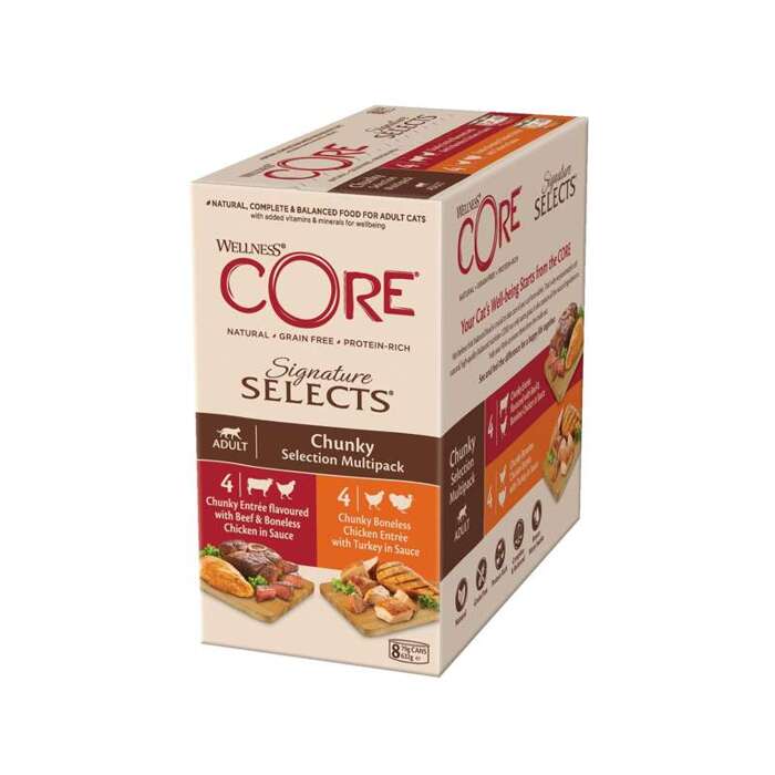 Wellness Core Signature Selects Chunky Multipack zestaw puszek dla kotów dorosłych 4x2 smaki 8x79g/635g