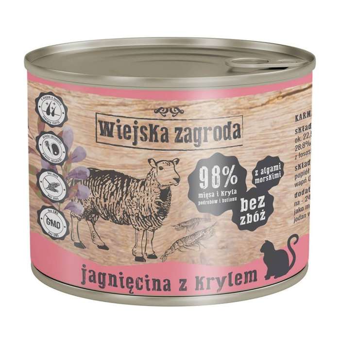 Wiejska zagroda jagnięcina z krylem dla kota 12x200g 